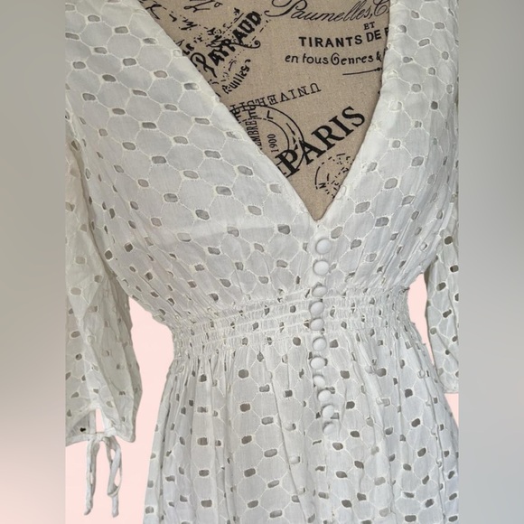 Women’s Taylor Elegant White Eyelet Dress Puff Sleeve - Picture 5 of 6